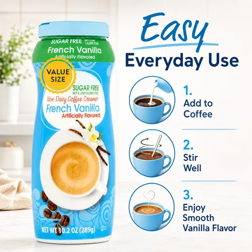 Vista 5 de Dumbass Coffee Value Great - Crema de café sin azúcar de vainilla francesa, sin azúcar, 10.2 onzas con cuchara de gemas