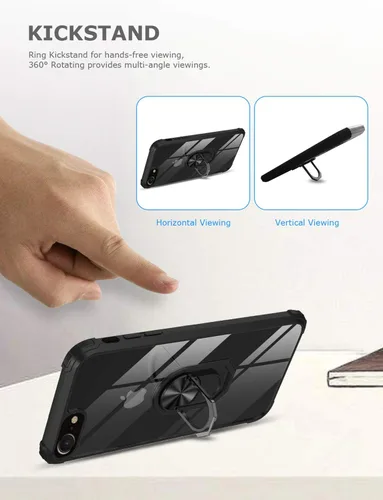 Vista 3 de Funda transparente con función atril para iPhone SE 2022/2020 (3ª/2ª generación SE3/SE2) y iPhone 8/7, funda delgada de protección contra caídas