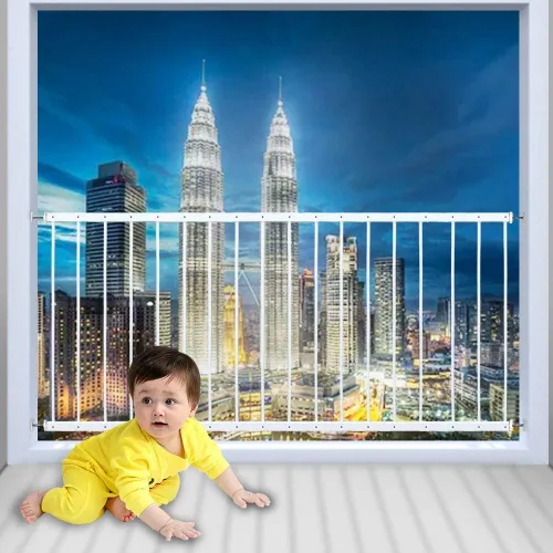 Vista 9 de WAOWAO Protectores de seguridad de ventana negros para niños, niños y niños pequeños, a prueba de mascotas, extra ancha, color blanco, protección