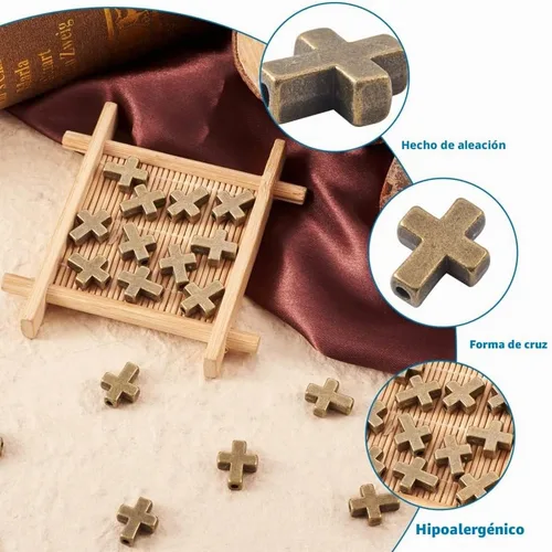 Vista 4 de Craftdady - Cuentas pequeñas de cruz de metal Bronce antiguo