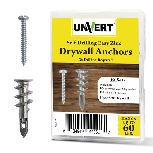 Vista 10 de #8 Kit de anclajes y tornillos para paneles de yeso, anclajes de pared de zinc para paneles de yeso resistentes, con tornillos de anclaje