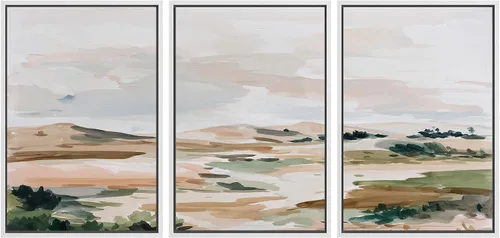 Vista 96 de SIGNWIN Lienzo enmarcado para pared, juego de arte de acuarela pastel, paisaje marrón, naturaleza, naturaleza salvaje, ilustraciones modernas, arte