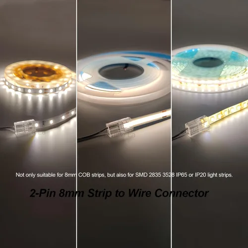Vista 5 de Conector de Tira a Cable COB de 2 Pines de 8mm, Clips sin Cable, Adaptador sin Soldadura, Terminal de Conexión de Extensión para Tiras de Luces LED