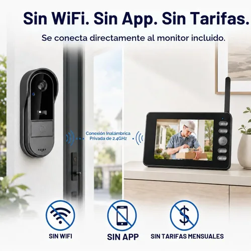 Vista 2 de TKMARS Timbre de puerta inalámbrico sin suscripción con pantalla de monitor, portero de video impermeable con activación activa, no necesita WiFi