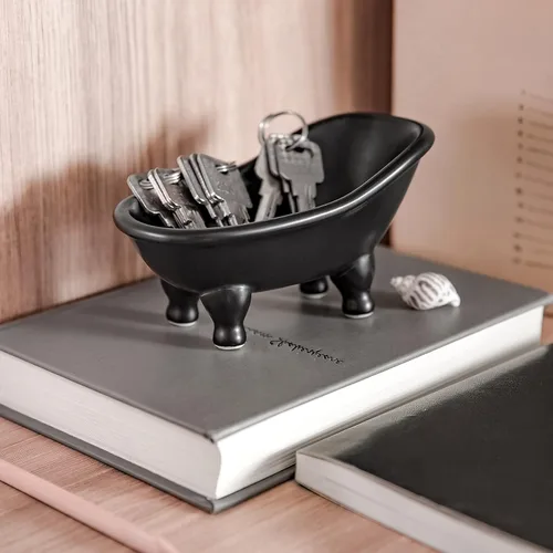 Vista 4 de 1 pieza de 5.6 pulgadas de cerámica negra mini jabonera pequeña maceta organizador de maquillaje contenedor Hamster bañera (negro)
