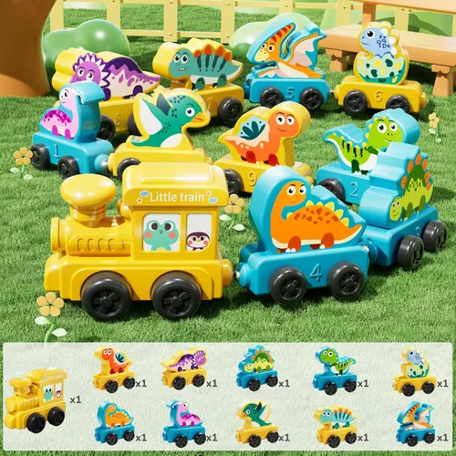 Vista 8 de JUKUDAHU Juguetes Magnéticos, juego de tren de dinosaurio para niños pequeños de 1, 2, 3, 4 años, juguetes de dinosaurio para niños, juguete