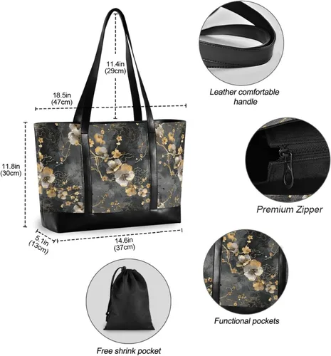 Vista 4 de Fondo gris y negro con flores doradas on It bolso de hombro para portátil de moda con cremallera bolsa de 14 pulgadas para viajes piscina natación