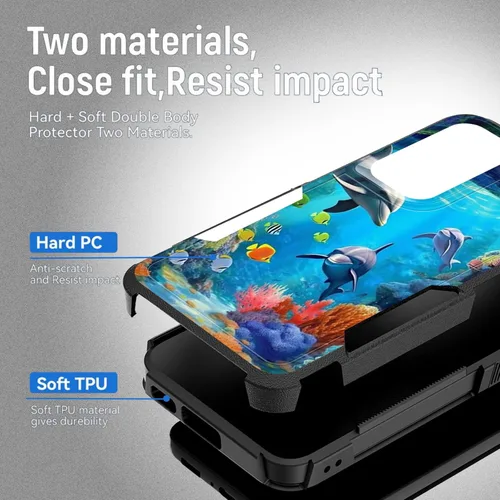 Vista 167 de Funda para Galaxy A14 5G, resistente de doble capa híbrida de policarbonato duro, goma suave, a prueba de golpes, funda protectora resistente