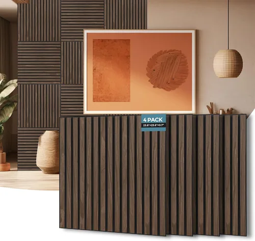 Vista 10 de AKUMAX Paquete de 4 paneles de madera, paneles de pared con listones 3D para pared, techo y absorción de sonido, paneles de pared de madera