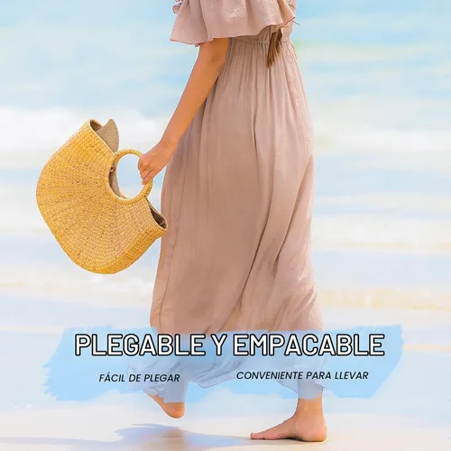Vista 6 de Sombreros de playa para mujer – Sombrero de sol para mujer, sombrero de paja de ala ancha para mujer, sombrero de sol enrollable, plegable, cordón