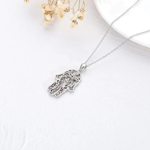 Vista 3 de PELOVNY Collares para mujer, regalo para el día de la madre, collar de plata de ley 925, colgante de mano de Fatima, árbol de fatima, elefante