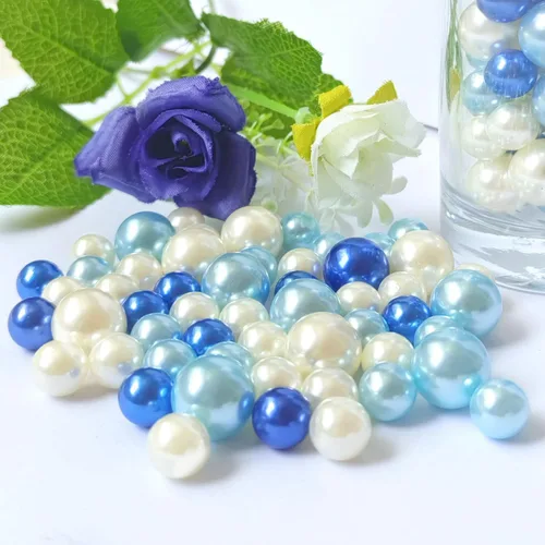Vista 5 de 140 perlas sin agujero para relleno de jarrón y jarrón, cuentas de perlas para jarrones, centros de mesa, velas, centros de mesa, soporte de azul