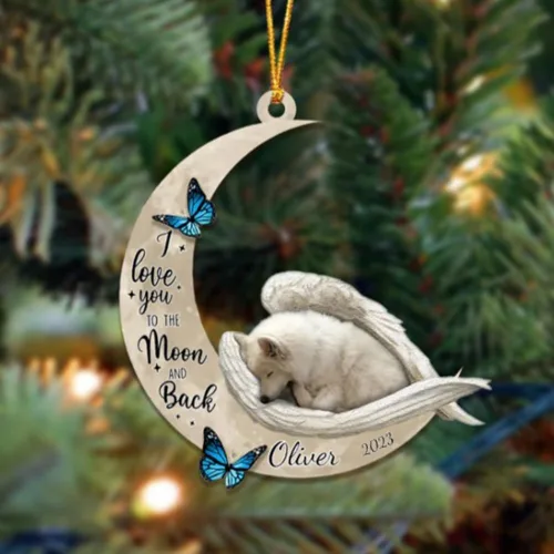Vista 95 de Adorno colgante personalizado de ángel durmiendo en la luna, perro sabueso afgano, nombre personalizado, acrílico impreso en 2D plano – cumpleaños
