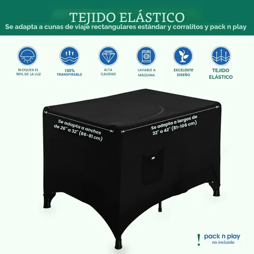 Vista 4 de Pack N Play - Funda opaca Hiaksedt para cuna para empacar y jugar, tienda de campaña opaca transpirable para cuna de viaje, cubierta de red elástica
