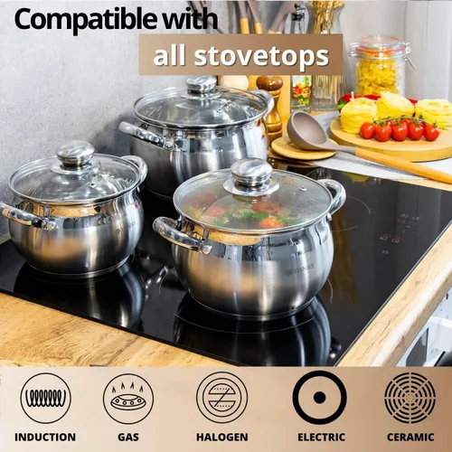 Vista 5 de Daniks Olla clásica de acero inoxidable de 2 cuartos de galón con tapa de vidrio, parte inferior de tres capas para calefacción uniforme, compatible