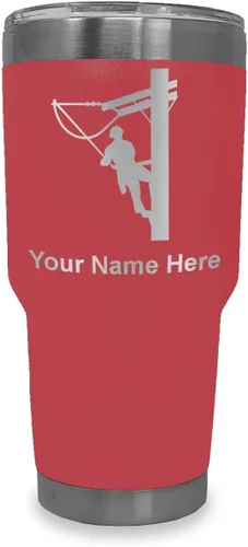 Vista 40 de LaserGram Taza aislada al vacío de 20 onzas, Lineman, grabado personalizado incluido (negro)