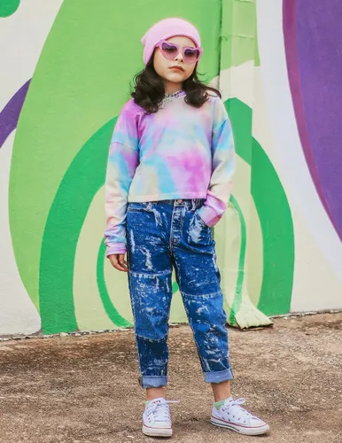 Vista 8 de Arshiner - Sudadera corta con capucha y manga larga con teñido batik para niñas