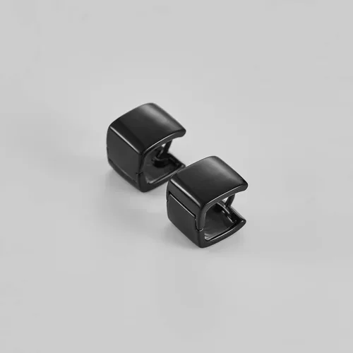 Vista 3 de Aretes de aro pequeños y gruesos para mujer, aretes hipoalergénicos simples Negro