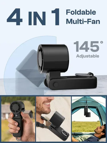 Vista 2 de Ventilador de mano portátil, ventilador turbo plegable de 145° con pantalla LED, ventilador personal de batería de 5000 mAh, velocidad precisa de 0