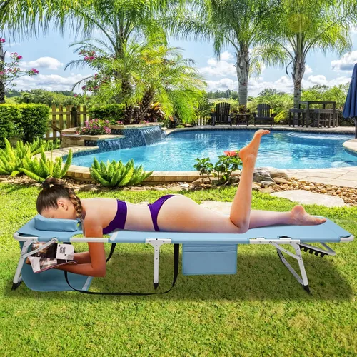 Vista 7 de ABORON Sillas reclinables plegables de chaise longue con agujero para la cara y el brazo, silla de bronceado para patio, silla reclinable ajustable