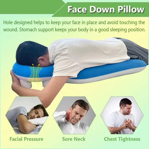 Vista 4 de Almohada boca abajo para dormir sobre el estómago, almohada propensa después de cirugía ocular para recuperación de vitrectomía, almohada acostada