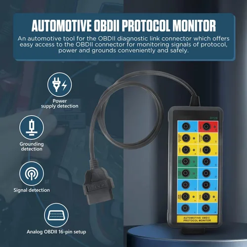 Vista 2 de OBD2 Breakout Box Diagnóstico Herramienta de escaneo para monitorear señales de protocolo/alimentación/tierra, monitor de protocolo OBDII
