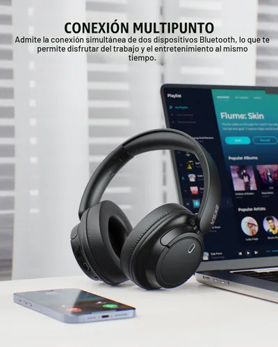 Vista 5 de EKSA Auriculares inalámbricos sobre la oreja, auriculares Bluetooth con micrófono, audio de alta resolución, tiempo de reproducción de 90 horas, 6