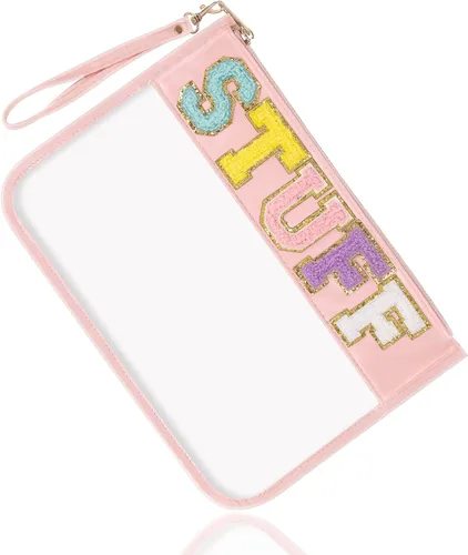 Vista 18 de Regalos de Apreciación para Profesores TEACH Bolso de Maquillaje de Chenilla con Letras, Bolso Transparente de PVC con Monograma y Cremallera