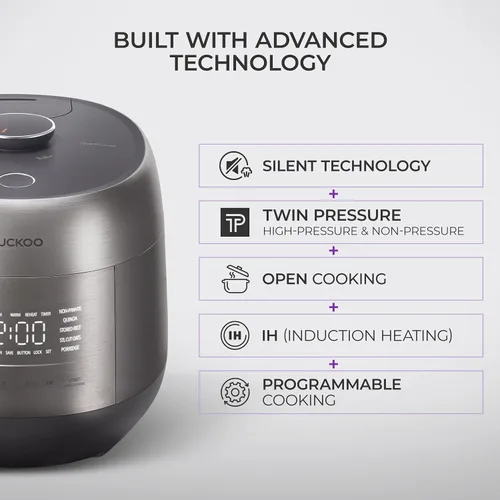 Vista 4 de CUCKOO Olla arrocera de doble presión de 6 tazas sin cocer / 12 tazas cocidas con tecnología de calentamiento por inducción, sistema de presión