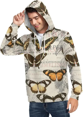 Vista 6 de ALAZA White Butterflies Watercolor Multicolored Men's Full-Zip Fleece Hoodie