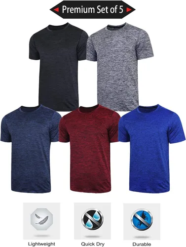 Vista 6 de Paquete de 5 camisetas de manga corta con cuello redondo y de secado rápido para hombre camisetas deportivas para correr entrenar o ir al gimnasio