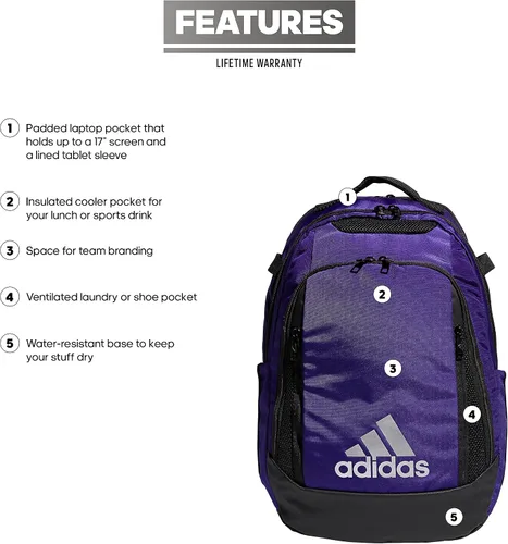 Vista 2 de adidas 5-Star Team - Mochila unisex para adulto, Morado, talla única