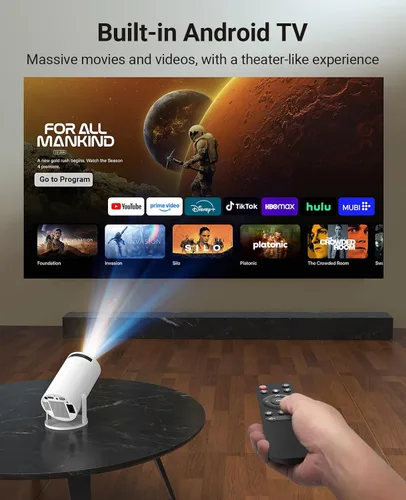 Vista 2 de Mini proyector con WIFI 6 y Bluetooth, proyector portátil con soporte 4K 1080P, aplicación incorporada, Android 11, 150 ANSI, corrección trapezoidal