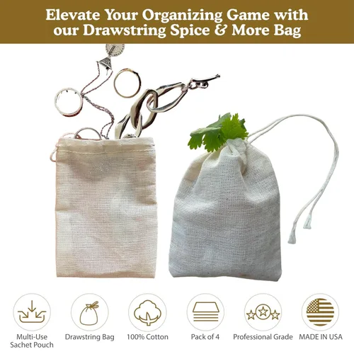 Vista 7 de Regency Wraps Bolsa con cordón 100% algodón, bolsas para guardar especias a granel, té, popurri y joyas, mini bolsas 100% algodón, 3 x 4 pulgadas