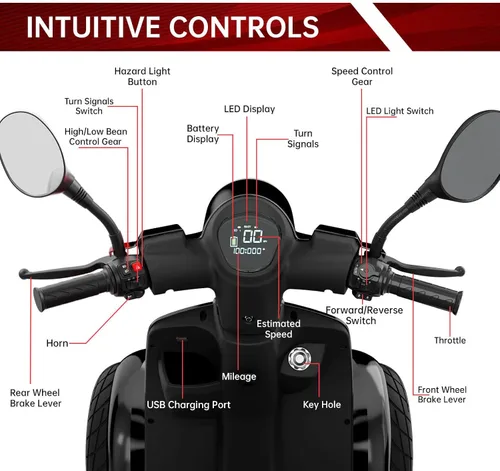 Vista 6 de Scooter de movilidad para adultos, carrito de golf eléctrico de alta resistencia, con 4 ruedas, para personas mayores, potente batería con caja