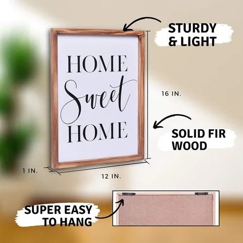 Vista 6 de Athena's Elements Home Sweet Home Sign - Decoración de pared rústica de granja para el hogar, 12 x 16 pulgadas, madera