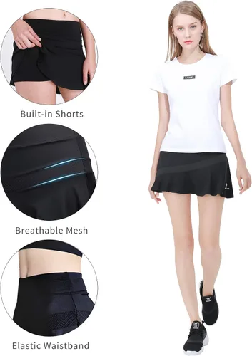 Vista 4 de CAMELSPORTS Falda deportiva deportiva casual para mujer, plisada, para tenis, golf, correr, entrenamiento, con pantalones cortos integrados