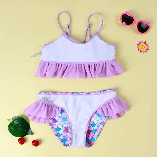 Vista 4 de Anbaby Conjunto de traje de baño de 2 piezas para niña pequeña bikini con volantes para niñas