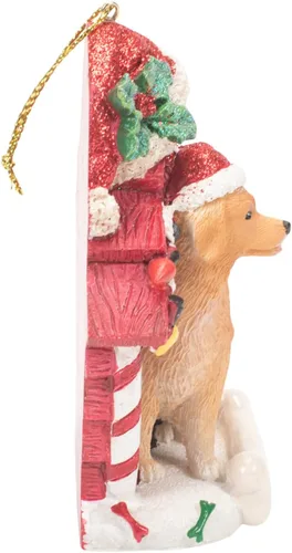 Vista 3 de Kurt S. Adler Golden Retriever Holiday - Adorno colgante de resina de 4 pulgadas, color rojo y marrón