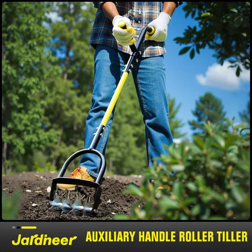 Vista 5 de Jardineer Cultivador giratorio para jardinería, cultivador de jardín de mango largo para mezcla de suelo, resembrado, aireación de césped, timón