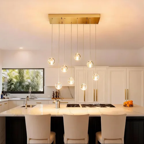 Vista 18 de Lámparas colgantes de oro cepillado de 4 luces para isla de cocina moderna, lámparas colgantes de globo de cristal para comedor sobre mesa, lámparas