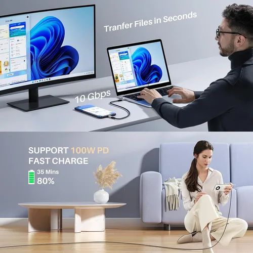 Vista 5 de LDLrui Cable USB C de 3 pies, cable USB C 3.2 Gen 2 de transferencia de datos de 10 Gbps, monitor de salida de video 4K de 100 W PD de carga rápida