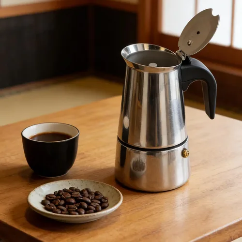 Vista 2 de Cafetera de café expreso, cafetera portátil de acero inoxidable, cafetera expreso, clásica para el hogar, oficina (6.8 fl oz)