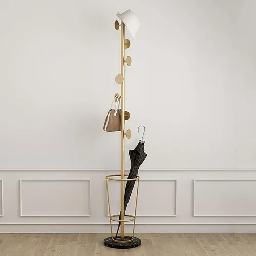 Vista 10 de Soporte de metal para paraguas con perchero, soporte para paraguas para entrada con base de mármol, perchero con soporte para paraguas, perchero