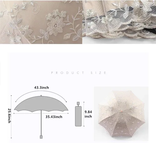 Vista 3 de Honeystore Bordado Encaje Flor Princesa Sol Lluvia Paraguas Decorativo Parasol 01Beige
