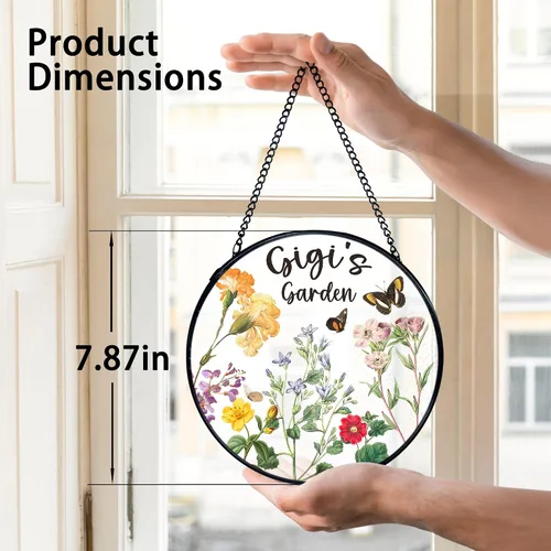 Vista 6 de TNUW Gigi Regalos Vidrieras para Colgar en Ventana, Mejores Regalos para Abuelas de Nietos Atrapasoles para Ventana Interior Vidrio Redondo Arte