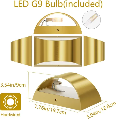 Vista 3 de Aipsun Aplique de Pared de Latón Cepillado Luces de Pared Interiores con Cableado Directo 1 Paquete Luz de Montaje en Pared Hacia Arriba y Hacia