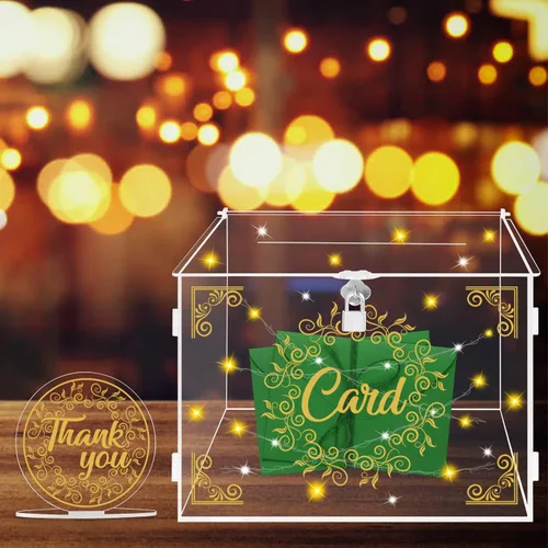 Vista 4 de Ywlake Caja de tarjetas de boda de acrílico con cerradura y ranura, soporte para caja de regalo para dinero en efectivo, cajas transparentes