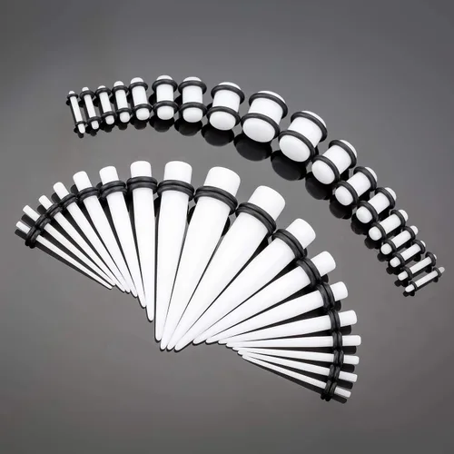 Vista 6 de CABBE KALLO Juego de 50 dilatadores de oreja de silicona, dilatadores y tapones acrílicos 14G-00G, juego de expansores de ojal para mujeres