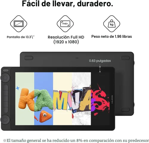 Vista 6 de HUION Kamvas 13 (Gen 3) - Tableta de dibujo con pantalla, tableta artística totalmente laminada de 13.3 pulgadas con vidrio de lona antirreflejos